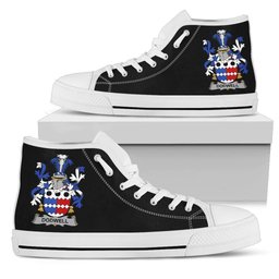 Irish Dodwell Coat of Arms Family Crest Ireland High Top Shoes (Women's/Men's) Black/ White Irish Shoes