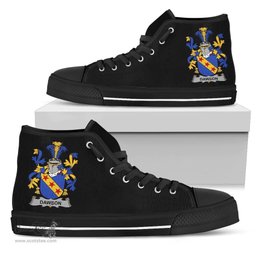 Irish Dawson Coat of Arms Family Crest Ireland High Top Shoes (Women's/Men's) Black/ White Irish Shoes