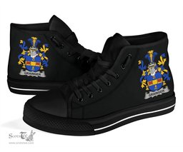 Irish Grainger Coat of Arms Family Crest Ireland High Top Shoes (Women's/Men's) Black/ White Irish Shoes