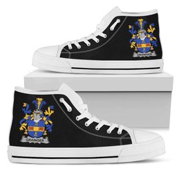 Irish Grainger Coat of Arms Family Crest Ireland High Top Shoes (Women's/Men's) Black/ White Irish Shoes