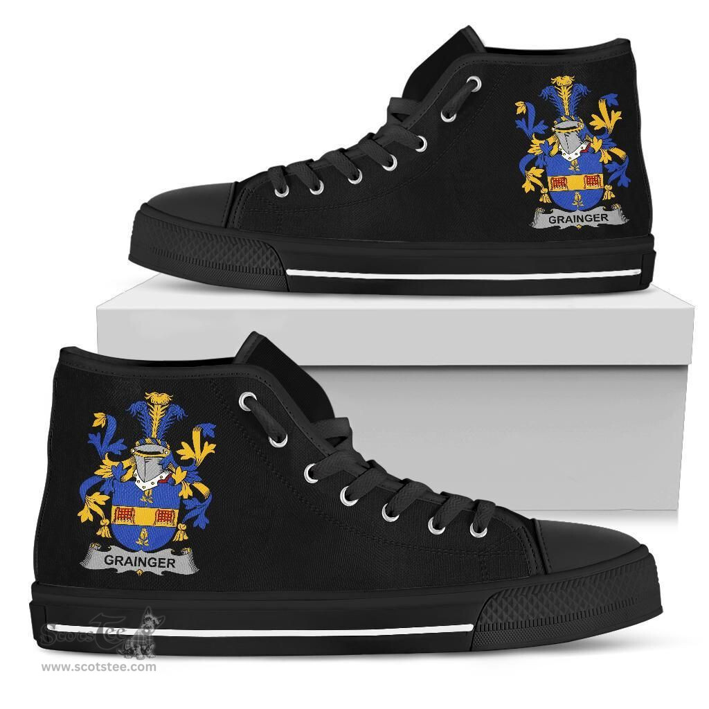 Irish Grainger Coat of Arms Family Crest Ireland High Top Shoes (Women's/Men's) Black/ White Irish Shoes