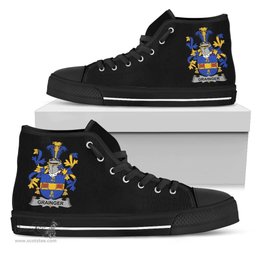 Irish Grainger Coat of Arms Family Crest Ireland High Top Shoes (Women's/Men's) Black/ White Irish Shoes