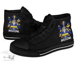 Irish Fergus or O'Fearghus Coat of Arms Family Crest Ireland High Top Shoes (Women's/Men's) Black/ White Irish Shoes