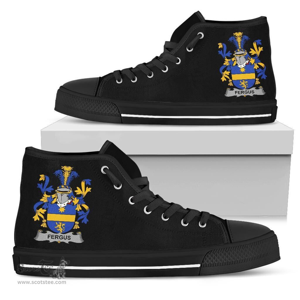 Irish Fergus or O'Fearghus Coat of Arms Family Crest Ireland High Top Shoes (Women's/Men's) Black/ White Irish Shoes