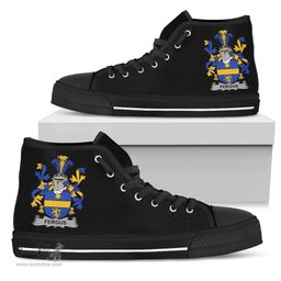 Irish Fergus or O'Fearghus Coat of Arms Family Crest Ireland High Top Shoes (Women's/Men's) Black/ White Irish Shoes