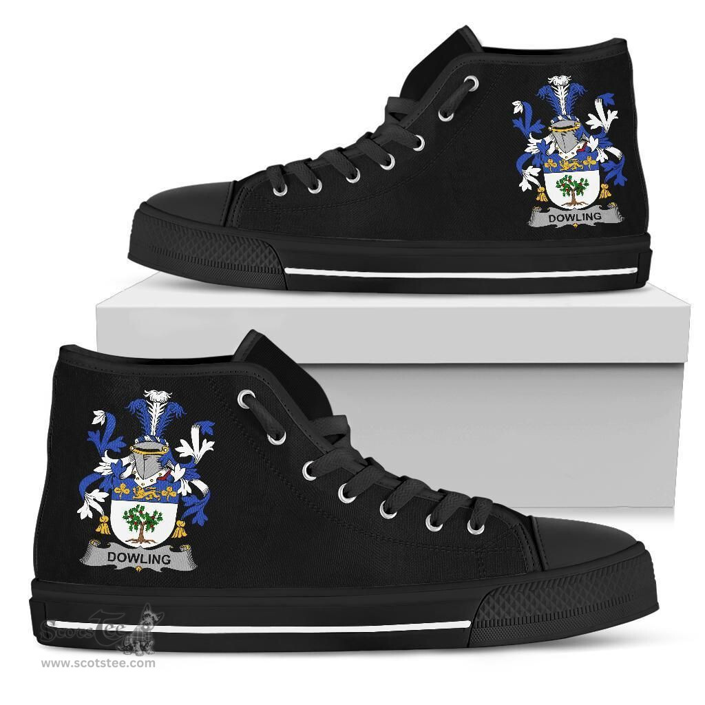 Irish Dowling or O'Dowling Coat of Arms Family Crest Ireland High Top Shoes (Women's/Men's) Black/ White Irish Shoes