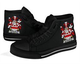 Irish Devereux Coat of Arms Family Crest Ireland High Top Shoes (Women's/Men's) Black/ White Irish Shoes