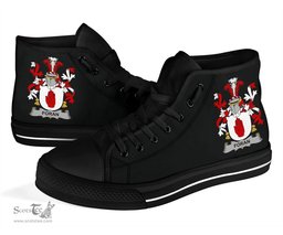 Irish Foran or O'Foran Coat of Arms Family Crest Ireland High Top Shoes (Women's/Men's) Black/ White Irish Shoes