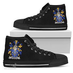 Irish Dinneen or O'Dinneen Coat of Arms Family Crest Ireland High Top Shoes (Women's/Men's) Black/ White Irish Shoes