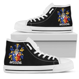 Irish English Coat of Arms Family Crest Ireland High Top Shoes (Women's/Men's) Black/ White Irish Shoes