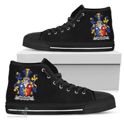 Irish English Coat of Arms Family Crest Ireland High Top Shoes (Women's/Men's) Black/ White Irish Shoes