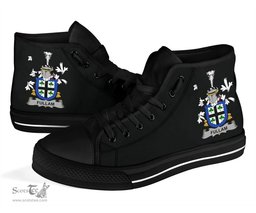 Irish Fullam Coat of Arms Family Crest Ireland High Top Shoes (Women's/Men's) Black/ White Irish Shoes