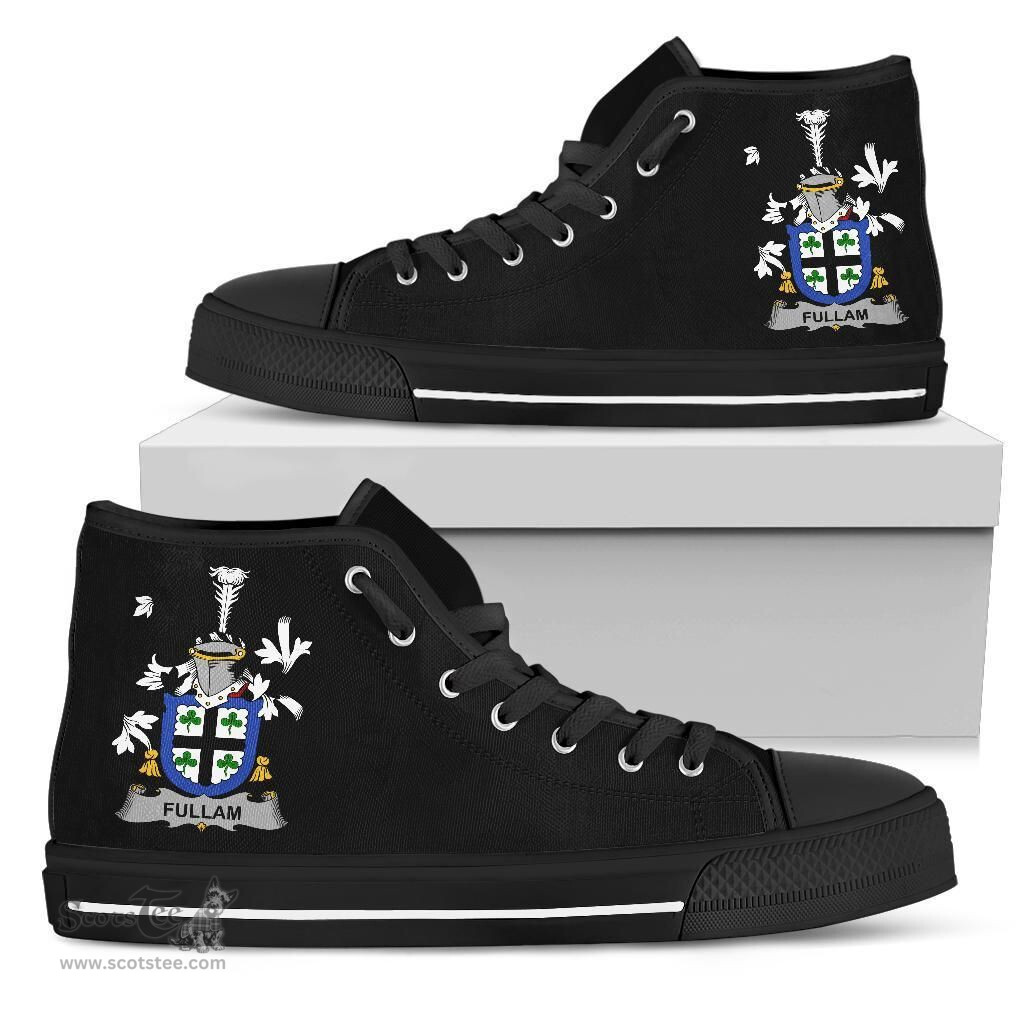 Irish Fullam Coat of Arms Family Crest Ireland High Top Shoes (Women's/Men's) Black/ White Irish Shoes