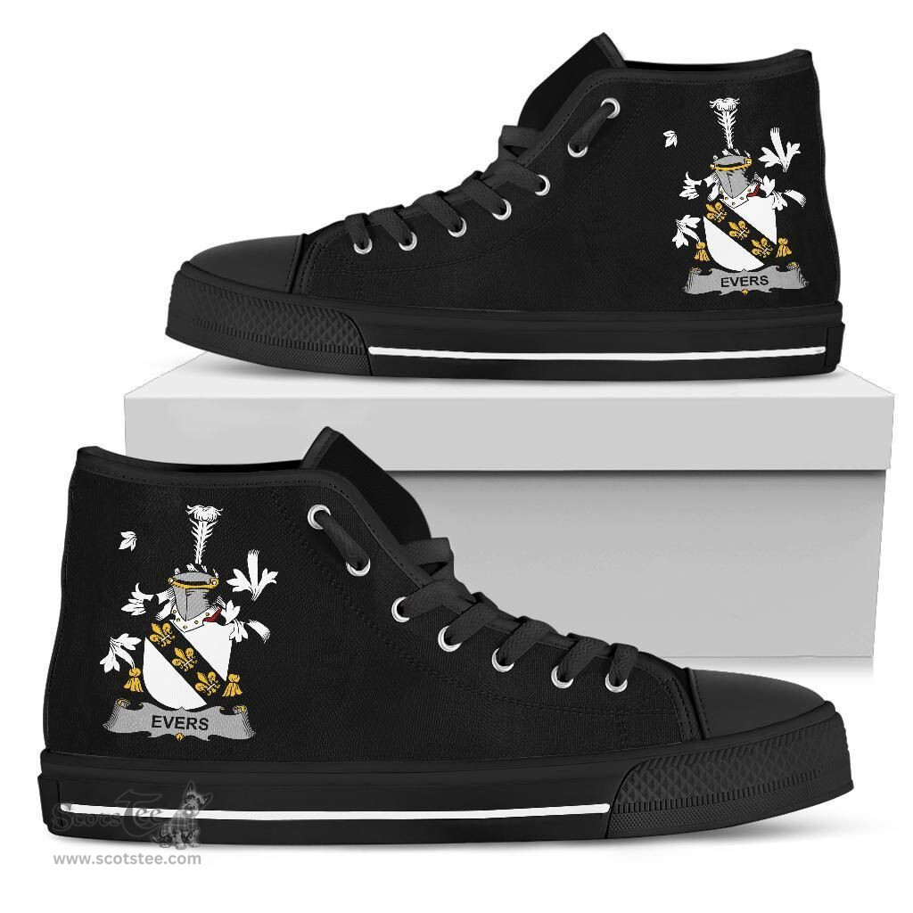 Irish Evers Coat of Arms Family Crest Ireland High Top Shoes (Women's/Men's) Black/ White Irish Shoes