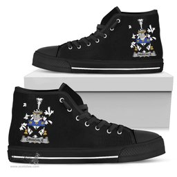 Irish Drisdale Coat of Arms Family Crest Ireland High Top Shoes (Women's/Men's) Black/ White Irish Shoes