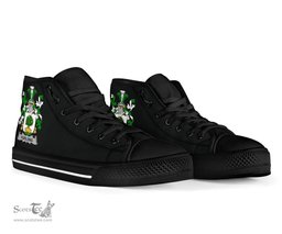 Irish Furlong Coat of Arms Family Crest Ireland High Top Shoes (Women's/Men's) Black/ White Irish Shoes