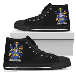 Irish Currie or O'Currie Coat of Arms Family Crest Ireland High Top Shoes (Women's/Men's) Black/ White Irish Shoes