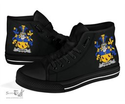 Irish Fisher Coat of Arms Family Crest Ireland High Top Shoes (Women's/Men's) Black/ White Irish Shoes