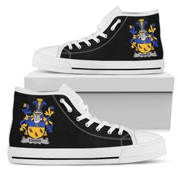 Irish Fisher Coat of Arms Family Crest Ireland High Top Shoes (Women's/Men's) Black/ White Irish Shoes