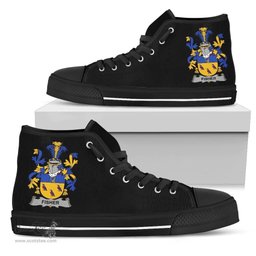 Irish Fisher Coat of Arms Family Crest Ireland High Top Shoes (Women's/Men's) Black/ White Irish Shoes
