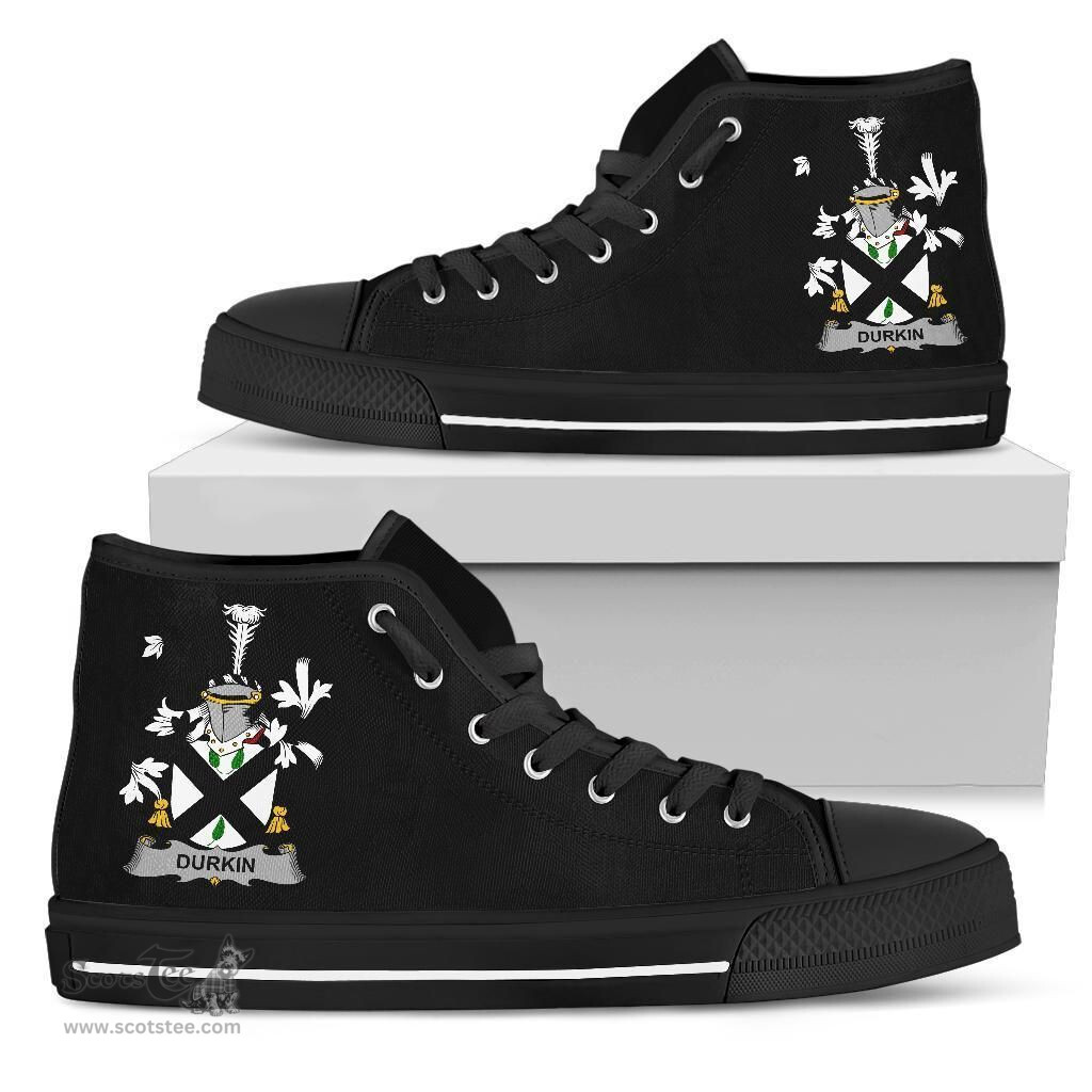 Irish Durkin or O'Durkin Coat of Arms Family Crest Ireland High Top Shoes (Women's/Men's) Black/ White Irish Shoes