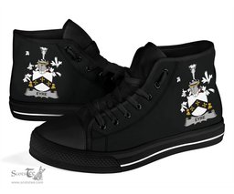 Irish Eyre Coat of Arms Family Crest Ireland High Top Shoes (Women's/Men's) Black/ White Irish Shoes