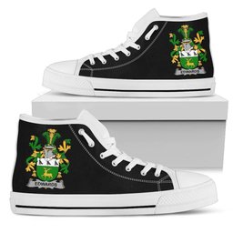 Irish Edwards Coat of Arms Family Crest Ireland High Top Shoes (Women's/Men's) Black/ White Irish Shoes