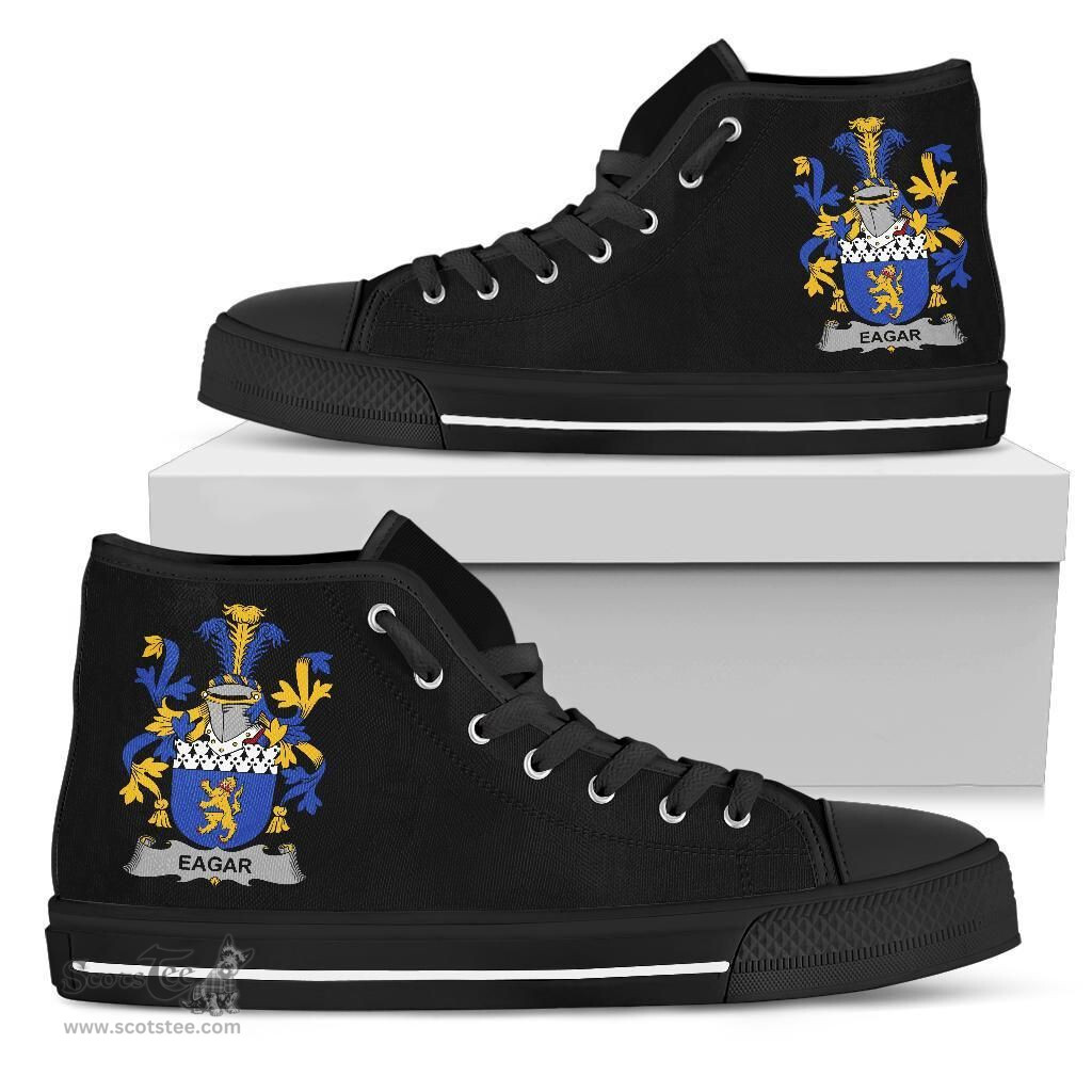 Irish Eagar Coat of Arms Family Crest Ireland High Top Shoes (Women's/Men's) Black/ White Irish Shoes