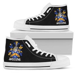 Irish Fennell or O'Fennell Coat of Arms Family Crest Ireland High Top Shoes (Women's/Men's) Black/ White Irish Shoes