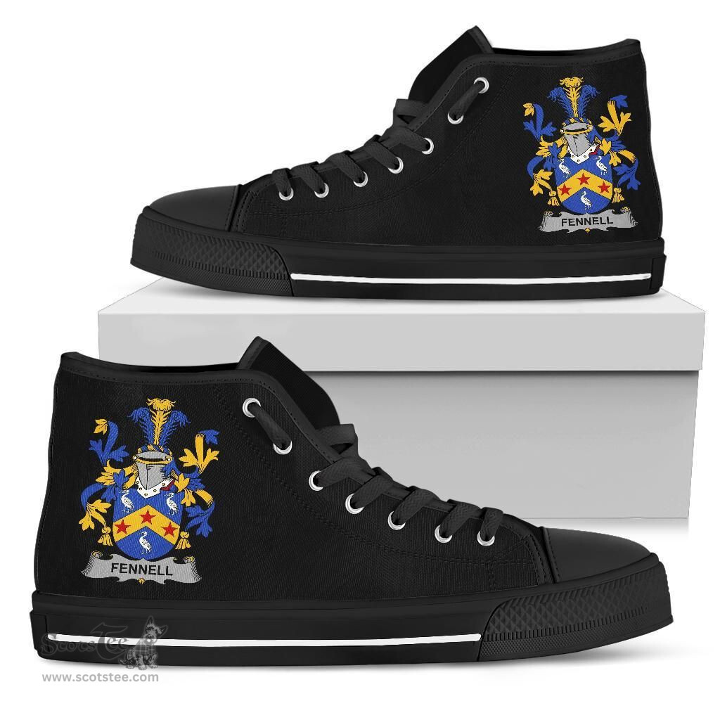 Irish Fennell or O'Fennell Coat of Arms Family Crest Ireland High Top Shoes (Women's/Men's) Black/ White Irish Shoes
