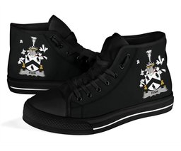 Irish Finn or O'Finn Coat of Arms Family Crest Ireland High Top Shoes (Women's/Men's) Black/ White Irish Shoes