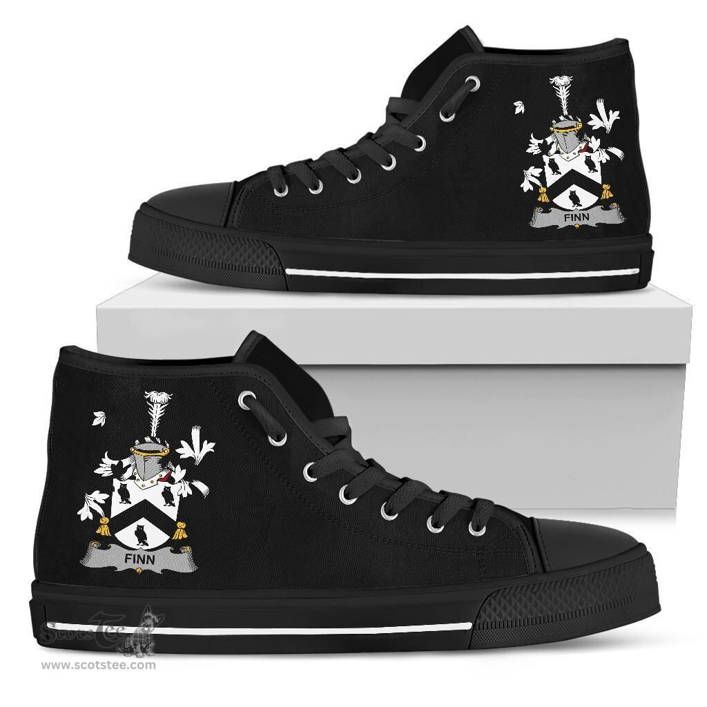 Irish Finn or O'Finn Coat of Arms Family Crest Ireland High Top Shoes (Women's/Men's) Black/ White Irish Shoes