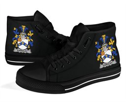 Irish Eardley Coat of Arms Family Crest Ireland High Top Shoes (Women's/Men's) Black/ White Irish Shoes