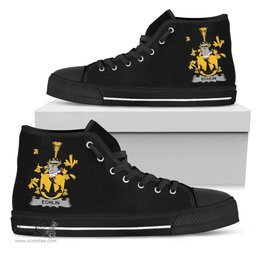 Irish Echlin Coat of Arms Family Crest Ireland High Top Shoes (Women's/Men's) Black/ White Irish Shoes