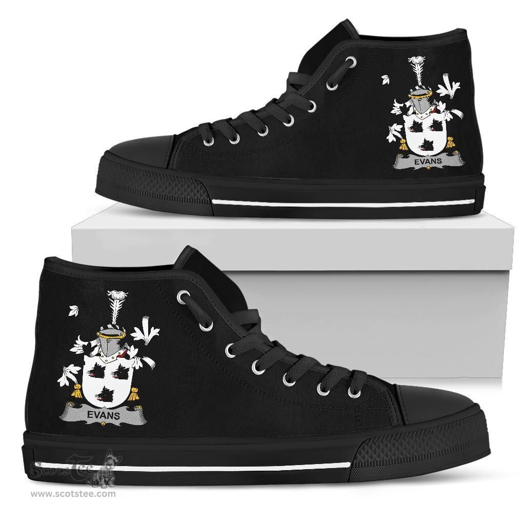 Irish Evans Coat of Arms Family Crest Ireland High Top Shoes (Women's/Men's) Black/ White Irish Shoes