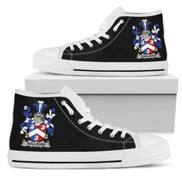 Irish Halligan or O'Halligan Coat of Arms Family Crest Ireland High Top Shoes (Women's/Men's) Black/ White Irish Shoes