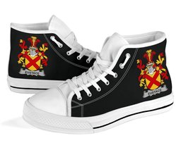 Irish Eustace Coat of Arms Family Crest Ireland High Top Shoes (Women's/Men's) Black/ White Irish Shoes