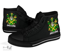 Irish Dowd or O'Dowd Coat of Arms Family Crest Ireland High Top Shoes (Women's/Men's) Black/ White Irish Shoes