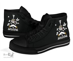 Irish Duffield Coat of Arms Family Crest Ireland High Top Shoes (Women's/Men's) Black/ White Irish Shoes