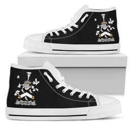 Irish Duffield Coat of Arms Family Crest Ireland High Top Shoes (Women's/Men's) Black/ White Irish Shoes