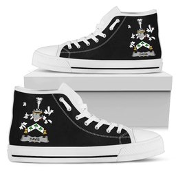 Irish Davis Coat of Arms Family Crest Ireland High Top Shoes (Women's/Men's) Black/ White Irish Shoes