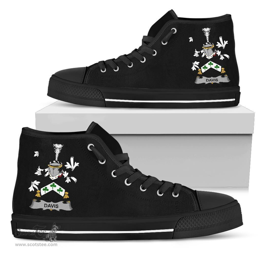 Irish Davis Coat of Arms Family Crest Ireland High Top Shoes (Women's/Men's) Black/ White Irish Shoes