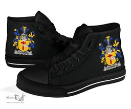 Irish Donnell or O'Donnell Coat of Arms Family Crest Ireland High Top Shoes (Women's/Men's) Black/ White Irish Shoes