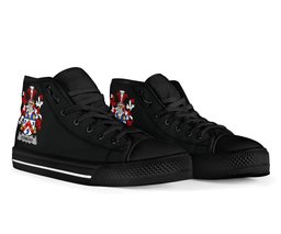 Irish Dermond or O'Dermond Coat of Arms Family Crest Ireland High Top Shoes (Women's/Men's) Black/ White Irish Shoes