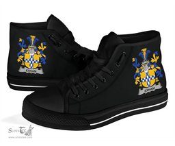 Irish Exham Coat of Arms Family Crest Ireland High Top Shoes (Women's/Men's) Black/ White Irish Shoes