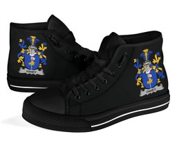 Irish Fahey or O'Fahy Coat of Arms Family Crest Ireland High Top Shoes (Women's/Men's) Black/ White Irish Shoes
