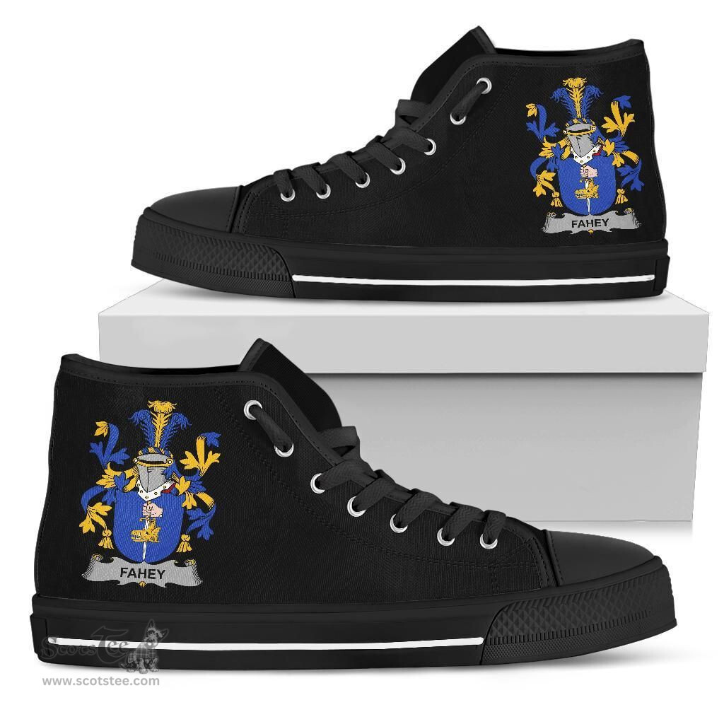 Irish Fahey or O'Fahy Coat of Arms Family Crest Ireland High Top Shoes (Women's/Men's) Black/ White Irish Shoes