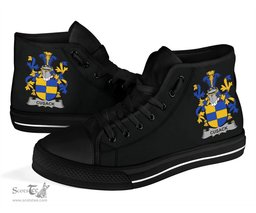 Irish Cusack Coat of Arms Family Crest Ireland High Top Shoes (Women's/Men's) Black/ White Irish Shoes