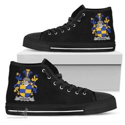 Irish Cusack Coat of Arms Family Crest Ireland High Top Shoes (Women's/Men's) Black/ White Irish Shoes