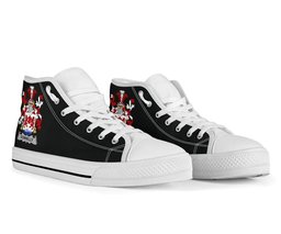 Irish Donnelly or O'Donnelly Coat of Arms Family Crest Ireland High Top Shoes (Women's/Men's) Black/ White Irish Shoes